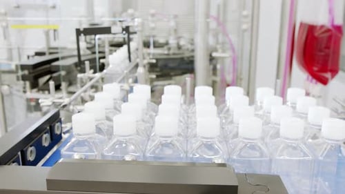 Bottles on Automated Production Line in Factory