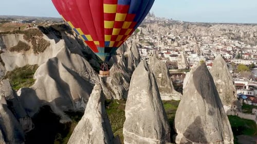 Colourful Red Blue Yellow Colours Hot Air Baloons Aerial Drone Flight, The Great Tourist Attraction