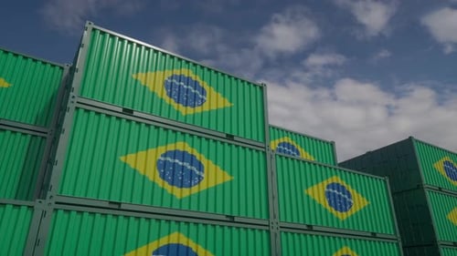 Brazil Flag on Shipping Containers for Global Trade and Logistics