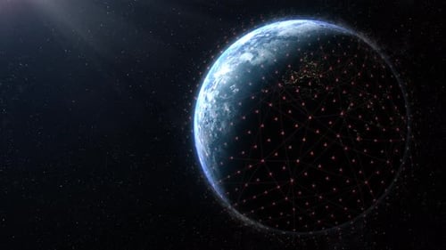 Futuristic Digital Global Network Grid Connecting Planet Earth