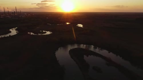 Wild River on Sunset in Ukraine
