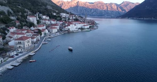 Aerial View of Boka Bay and Old Town Perast in Montenegro