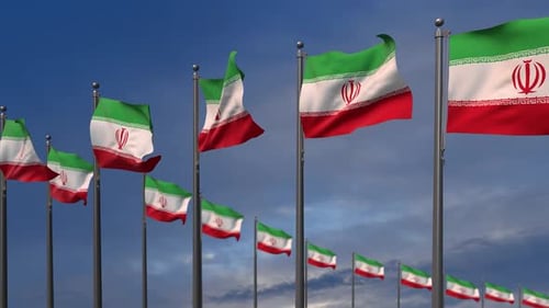 Multiple Iranian Flags Waving in Realistic Slow Motion Loop