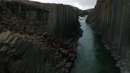 Epic Aerial View of the Studlagil Basalt Canyon Iceland