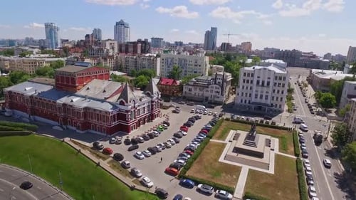 Aerial View of Samara Opera Theatre at Sunny Summer Day