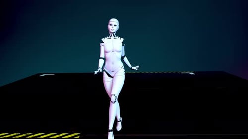 Futuristic White Robot Android Walking and Posing Loop