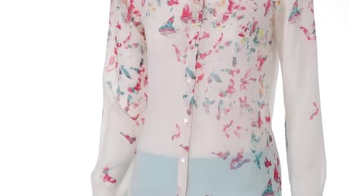 Fashionable Mannequin Displaying Butterfly Shirt and Blue Skirt
