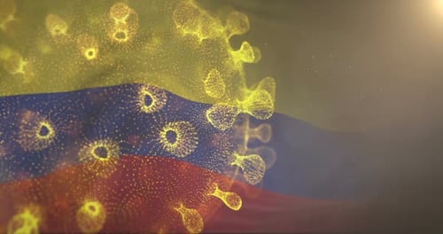 Colombian Flag With Corona Virus Bacteria