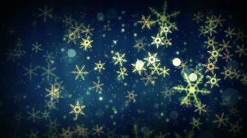 Animated Christmas Background with Falling Golden Snowflakes and Twinkling Stars