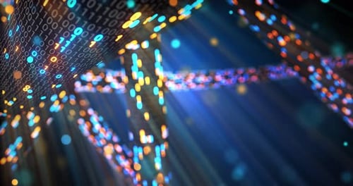 Abstract Digital Data Flow with Binary Code and Light Particles