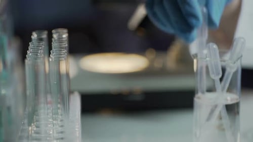 Lab Worker Analyzing Sample Under Microscope
