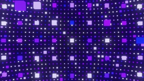 Pulsating Geometric Grid of Glowing Squares and Dots Loop