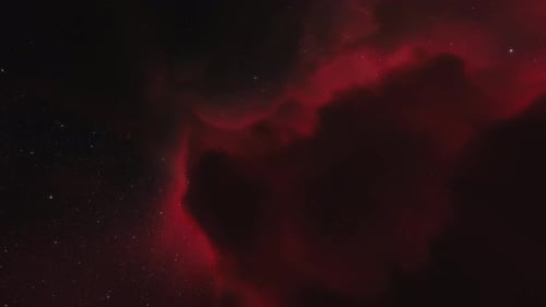Spaceship Flies Near Red Nebula in Space