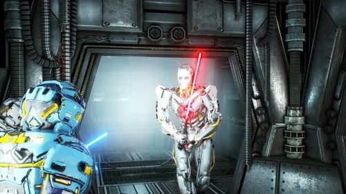 Astronauten mit Laserschwertern