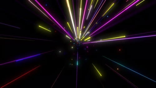 Des traînées lumineuses supersoniques colorées volent à l'intérieur et à l'extérieur