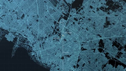 Futuristic Digital City Map Zoom and Pan Animation