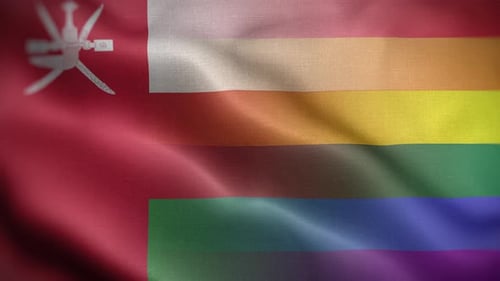 Waving Oman National and Rainbow Pride Flag Overlay Animation