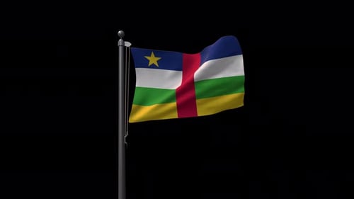 Central African Republic Flag On Flagpole With Alpha Channel 4K