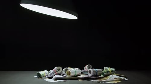 Money Cash on Table Closeup