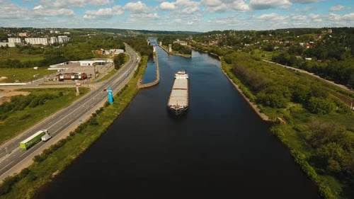 Aerial viewBarge on the River