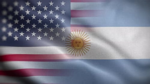 American and Argentinian Flags Waving Fabric Animation