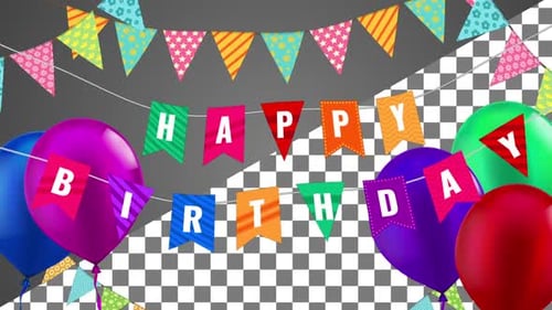 Animated Happy Birthday Celebration with Colorful Banners and Balloons