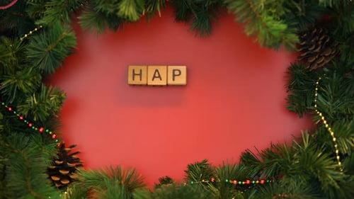 Frase de feliz ano novo feita de cubos, celebração de feriados, calendário oriental