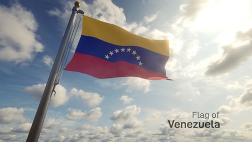 Waving Venezuela Flag on Flagpole Under Sunny Sky