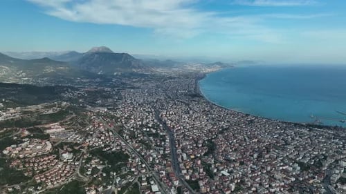 Colorful Panorama over the city Aerial View 4 K Alanya Turkey