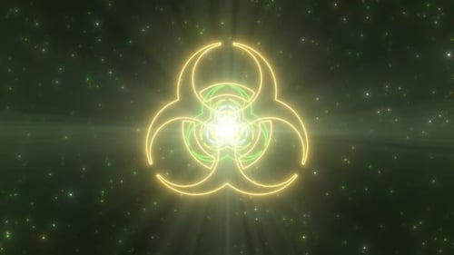 Dangerous Biohazard Symbol Shape Outline Glowing Neon Lights Tunnel