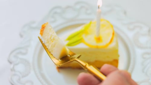Lemon Cheesecake Slice with Birthday Candle