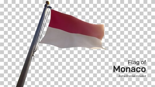 Realistic Red and White Flag Waving on Flagpole