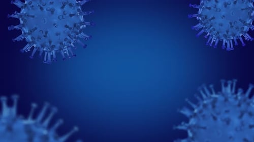 Motion Corona Virus auf blauem Hintergrund