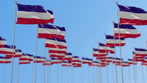 Waving National Flags in Clear Blue Sky Seamless Loop