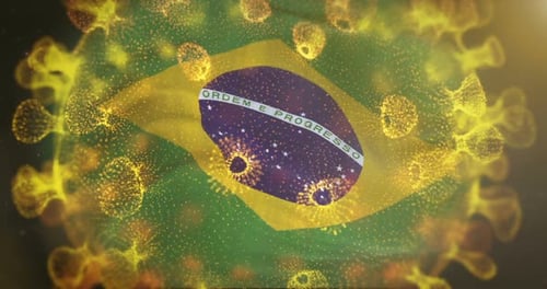 Brazil Flag With Coronavirus Microbe Centered