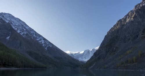 Mountain Lake Timelapse at the Summer or Autumn Time. Wild Nature and Rural Mount Valley. Green