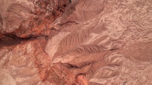 4K Aerial view of Grand Canyon, rock fissures eroded by water.