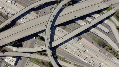 Drone footage of top view of Highway road junctions.