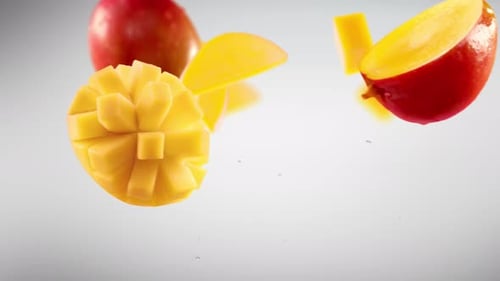 Flying of Mango and Slices with Luma Matte