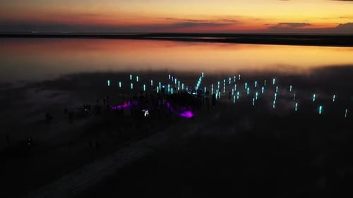 Light Show Seashore During Big Beach Party Open Air Concert