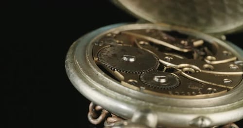 Antique Pocket Watch Gears Rotating Close Up