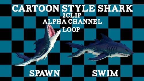 Cartoon Style Shark Animations: Spawn and Swim Loops with Alpha Channel