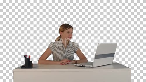 Woman is working on the laptop, Alpha Channel