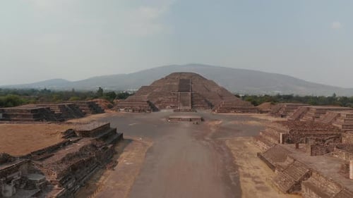 Forwards Fly Towards Monstrous Ancient Stone Structure Pyramid of the Moon