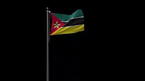 Realistic 3D Waving Flag of Mozambique on Black Background