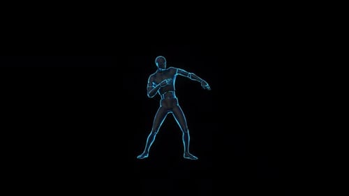 Futuristic Blue Hologram Human Exercise Animation Loop