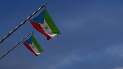 Equatorial Guinea Flags In The Blue Sky - 2K