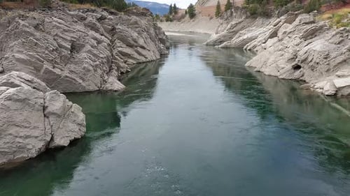 Flying downstream over the Snake River near Alpine Wyoming