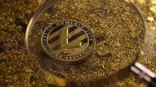 Afficher à travers une loupe sur une macro de modèle Litecoin rayé