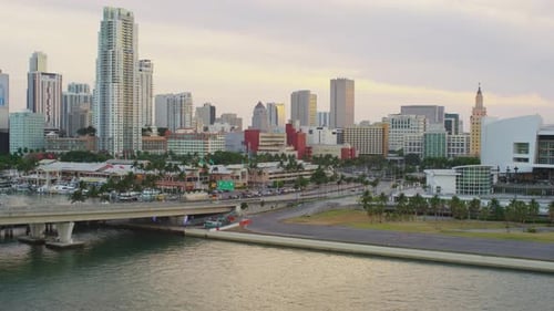 Aerial view of Miami skyline at dusk